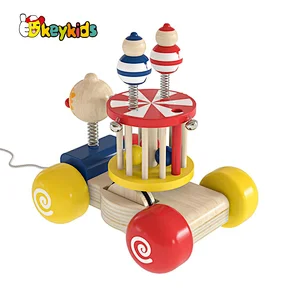 New Design educational circus wooden pull along wagon toy for toddlers W05C159
