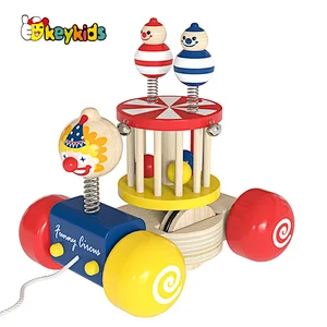 New Design educational circus wooden pull along wagon toy for toddlers W05C159