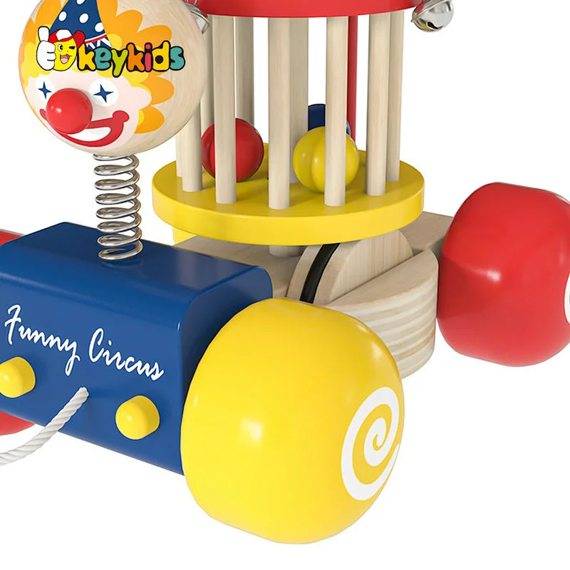 New Design educational circus wooden pull along wagon toy for toddlers W05C159